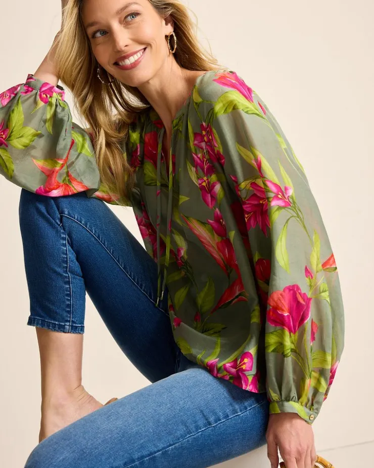 Tommy Bahama Agua Amara Lavish Blooms Peasant Top-Women Tops & Shirts