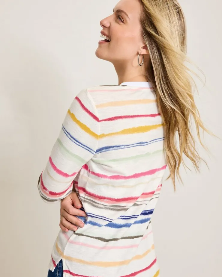 Tommy Bahama Ashby Isles Sealight Stripe 3/4-Sleeve T-Shirt-Women Loungewear|Tops & Shirts