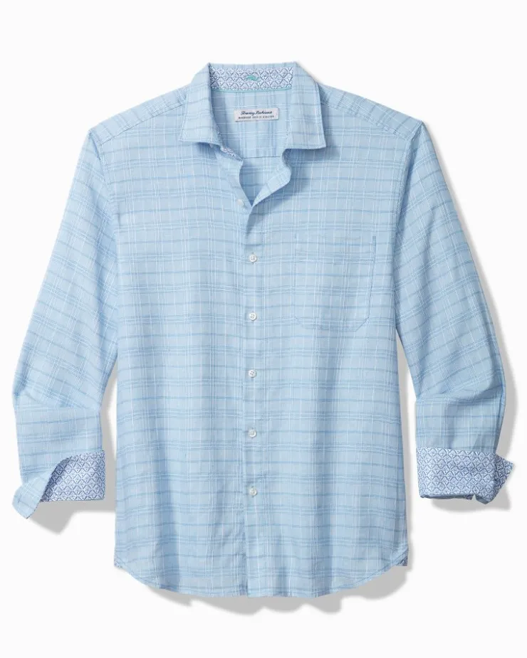 Tommy Bahama Barbados Breeze Playa Plaid Stretch-Linen Long-Sleeve Shirt- Shirts