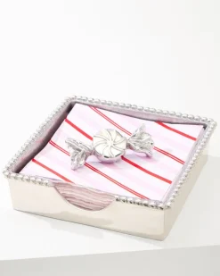 Tommy Bahama Beaded Peppermint Napkin Box Set- Drinkware & Bar