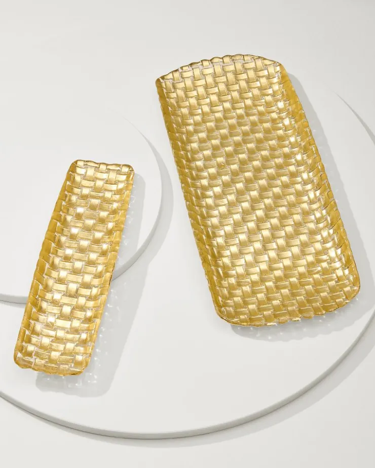 Tommy Bahama Braided Glass Serving Trays — Set of 2- Drinkware & Bar