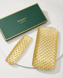 Tommy Bahama Braided Glass Serving Trays — Set of 2- Drinkware & Bar