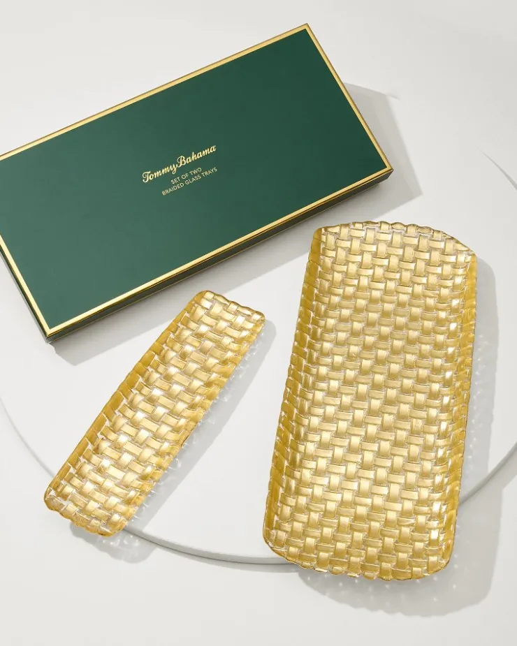 Tommy Bahama Braided Glass Serving Trays — Set of 2- Drinkware & Bar