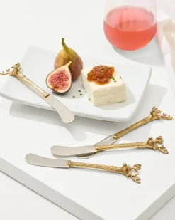 Tommy Bahama Brass and Stainless Steel Stag Butter Knives - Set of 4- Drinkware & Bar