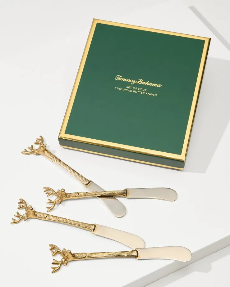 Tommy Bahama Brass and Stainless Steel Stag Butter Knives - Set of 4- Drinkware & Bar