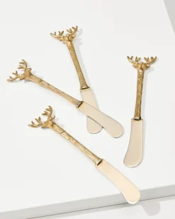 Tommy Bahama Brass and Stainless Steel Stag Butter Knives - Set of 4- Drinkware & Bar