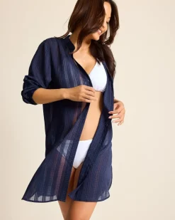 Tommy Bahama Cadiz Chiffon Boyfriend Beach Shirt-Women Beach Coverups