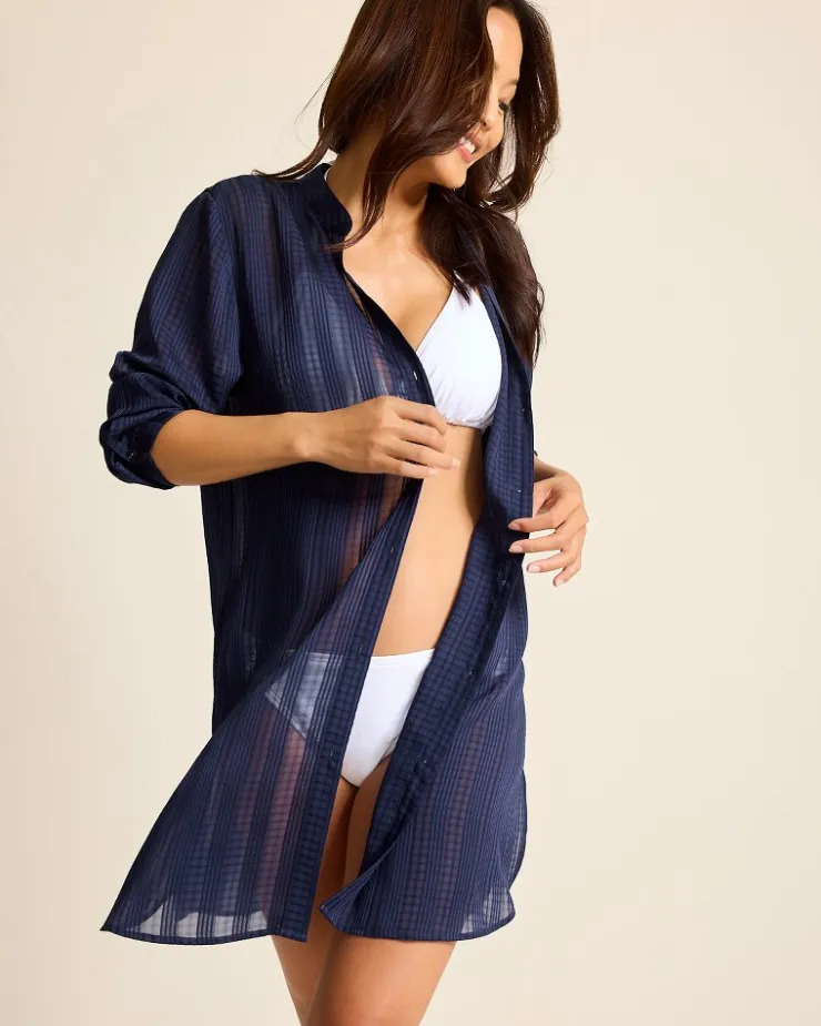 Tommy Bahama Cadiz Chiffon Boyfriend Beach Shirt-Women Beach Coverups