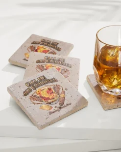 Tommy Bahama Call Me Old Fashioned Travertine Coaster Set- Drinkware & Bar