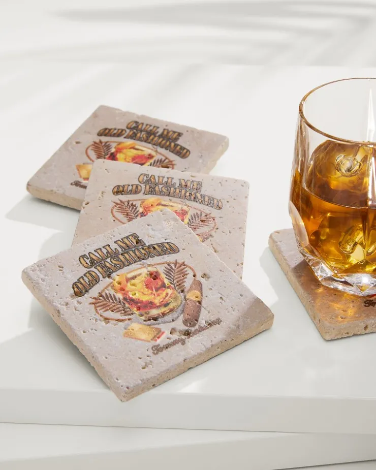 Tommy Bahama Call Me Old Fashioned Travertine Coaster Set- Drinkware & Bar