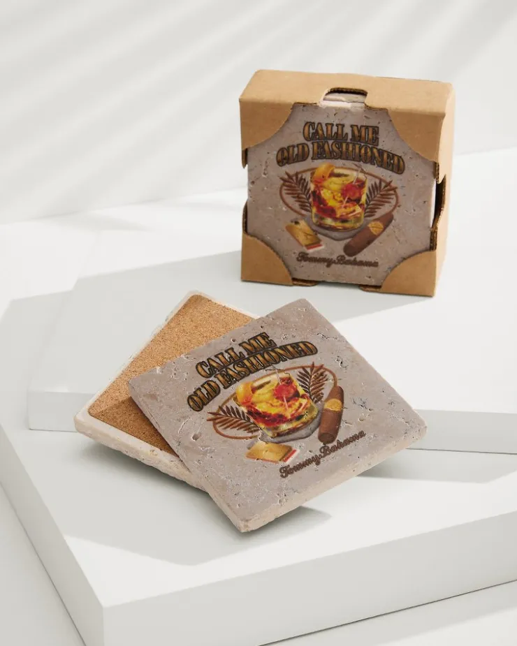 Tommy Bahama Call Me Old Fashioned Travertine Coaster Set- Drinkware & Bar