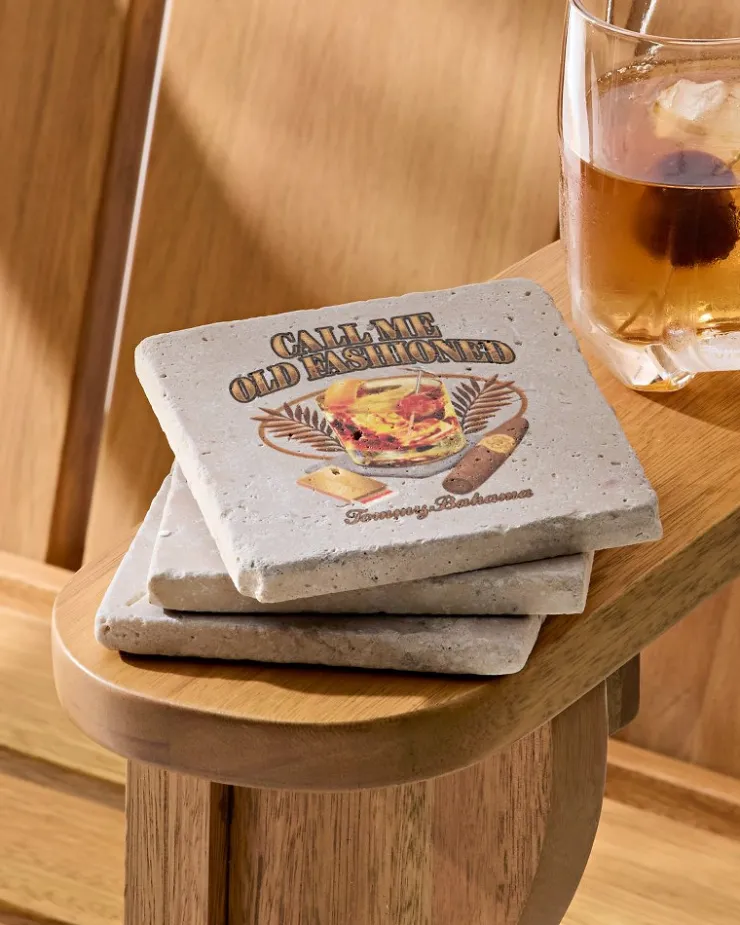 Tommy Bahama Call Me Old Fashioned Travertine Coaster Set- Drinkware & Bar