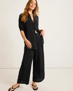 Tommy Bahama Calypso Crepe Boyfriend Beach Shirt-Women Beach Coverups