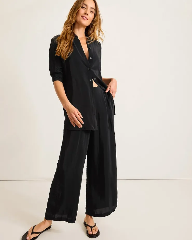 Tommy Bahama Calypso Crepe Boyfriend Beach Shirt-Women Beach Coverups
