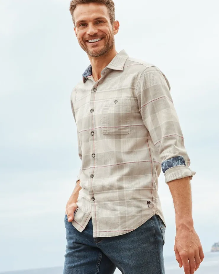 Tommy Bahama Canyon Beach Pebble Cay Plaid Stretch Flannel Shirt- Shirts