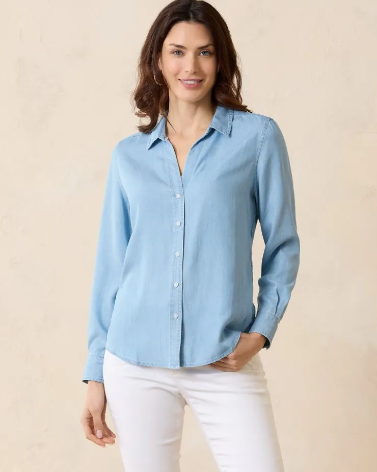 Tommy Bahama Chambray All Day Long-Sleeve Shirt-Women Tops & Shirts