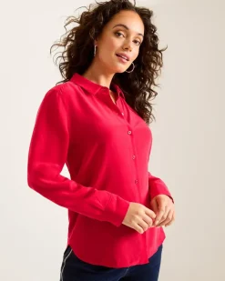Tommy Bahama Classic Long-Sleeve Silk Shirt-Women Tops & Shirts