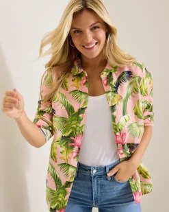 Tommy Bahama Coastalina Frond Royal Linen Shirt-Women Tops & Shirts
