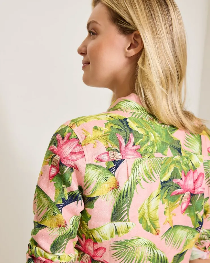 Tommy Bahama Coastalina Frond Royal Linen Shirt-Women Tops & Shirts