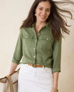 Tommy Bahama Coastalina Utility Linen Shirt-Women Tops & Shirts