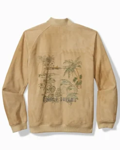 Tommy Bahama Collector's Series '24 Paradise Oasis Suede Bomber Jacket- Jackets & Outerwear