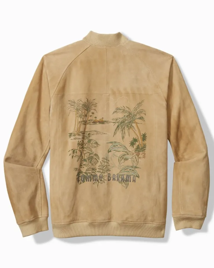 Tommy Bahama Collector's Series '24 Paradise Oasis Suede Bomber Jacket- Jackets & Outerwear