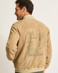 Tommy Bahama Collector's Series '24 Paradise Oasis Suede Bomber Jacket- Jackets & Outerwear