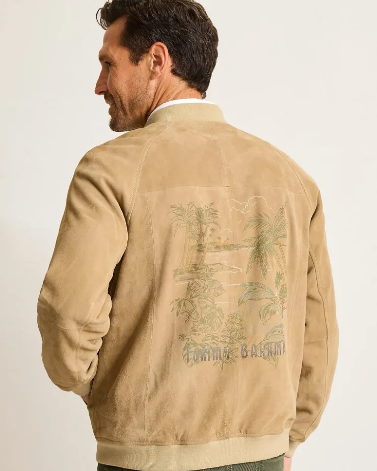 Tommy Bahama Collector's Series '24 Paradise Oasis Suede Bomber Jacket- Jackets & Outerwear