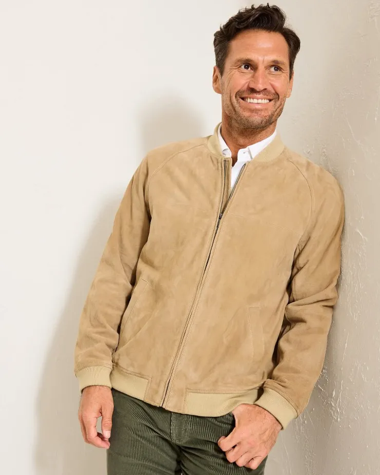 Tommy Bahama Collector's Series '24 Paradise Oasis Suede Bomber Jacket- Jackets & Outerwear