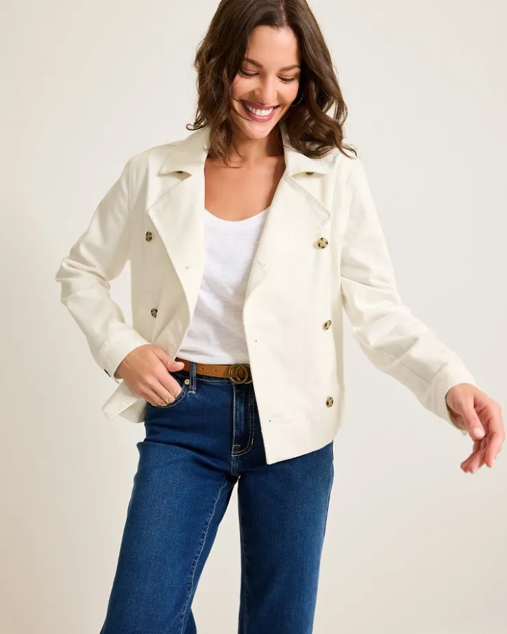 Tommy Bahama Cotton Twill Cropped Peacoat-Women Jackets
