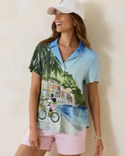Tommy Bahama Disney Coastal Cruisin' Silk Camp Shirt-Women Tops & Shirts