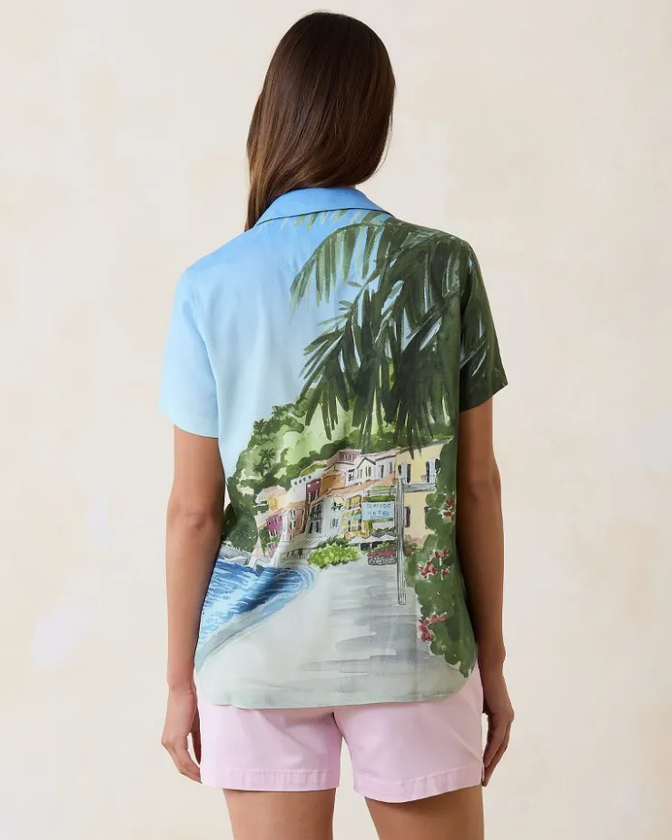 Tommy Bahama Disney Coastal Cruisin' Silk Camp Shirt-Women Tops & Shirts