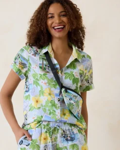 Tommy Bahama Disney Coastalina Postcard to Paradise Linen Camp Shirt-Women Tops & Shirts