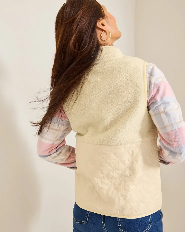 Tommy Bahama Faux Sherpa Hybrid Vest-Women Jackets|Sweatshirts
