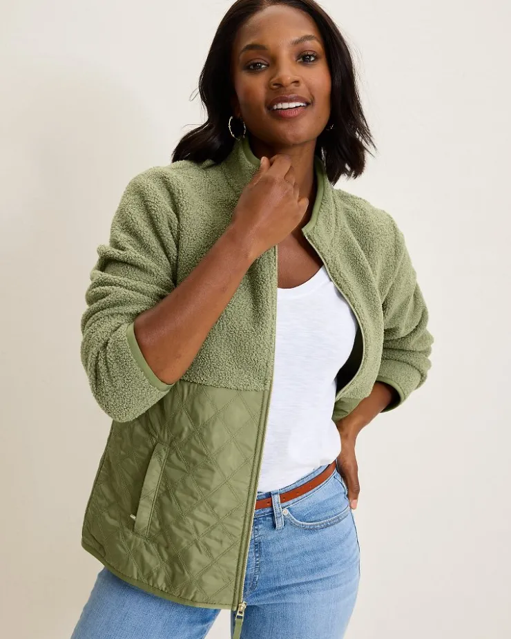 Tommy Bahama Faux Sherpa Quilted Hybrid Jacket-Women Jackets|Sweatshirts
