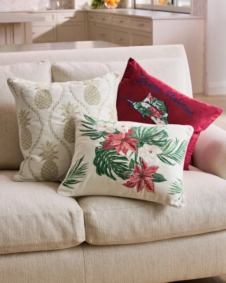Tommy Bahama Festive Palms Velvet Embroidered Decorative Pillow- Pillows & Shams