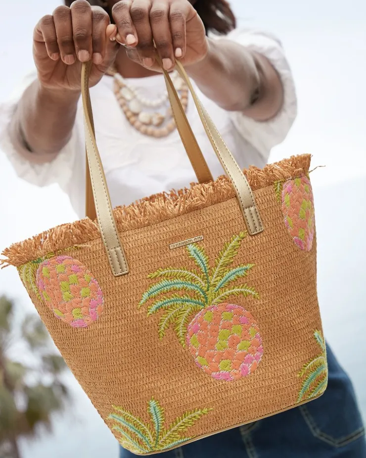 Tommy Bahama Flamingo Pineapple Straw Tote-Women Beach Bags|Handbags & Clutches