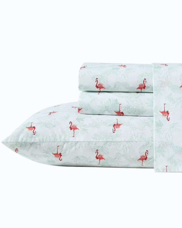 Tommy Bahama Flamingo Santa 4-Piece Queen Sheet Set- Sheet Sets & Bedskirts