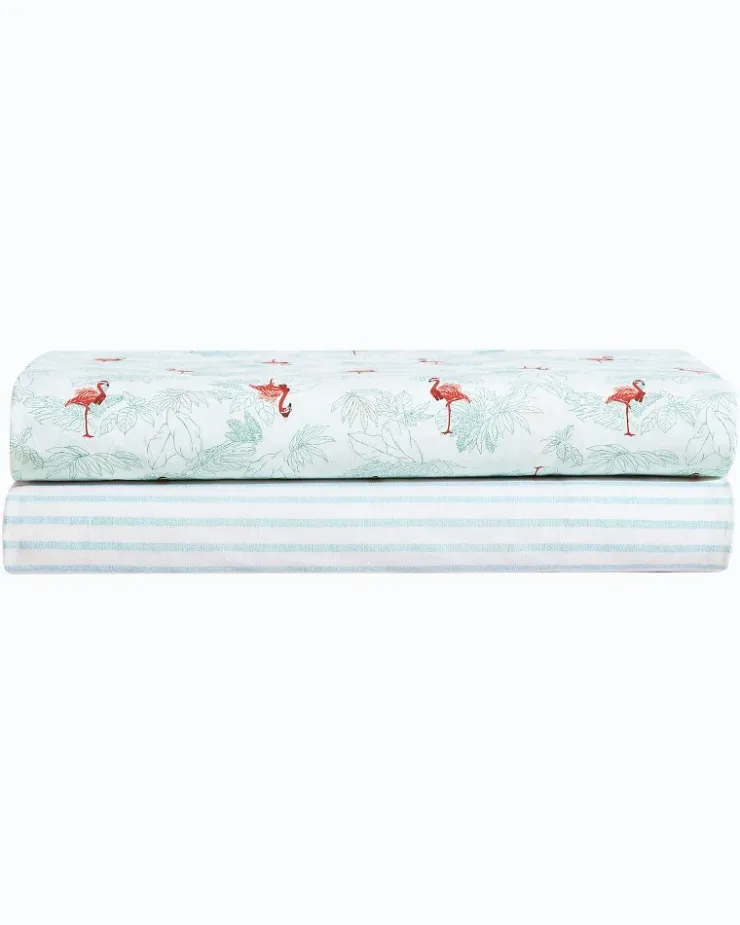 Tommy Bahama Flamingo Santa 4-Piece Queen Sheet Set- Sheet Sets & Bedskirts