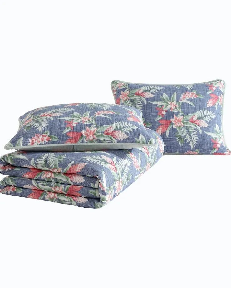 Tommy Bahama Floral Enchantment Reversible 3-Piece King Quilt Set- Quilts & Blankets