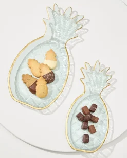 Tommy Bahama Glass Pineapple Trays — Set of 2- Drinkware & Bar