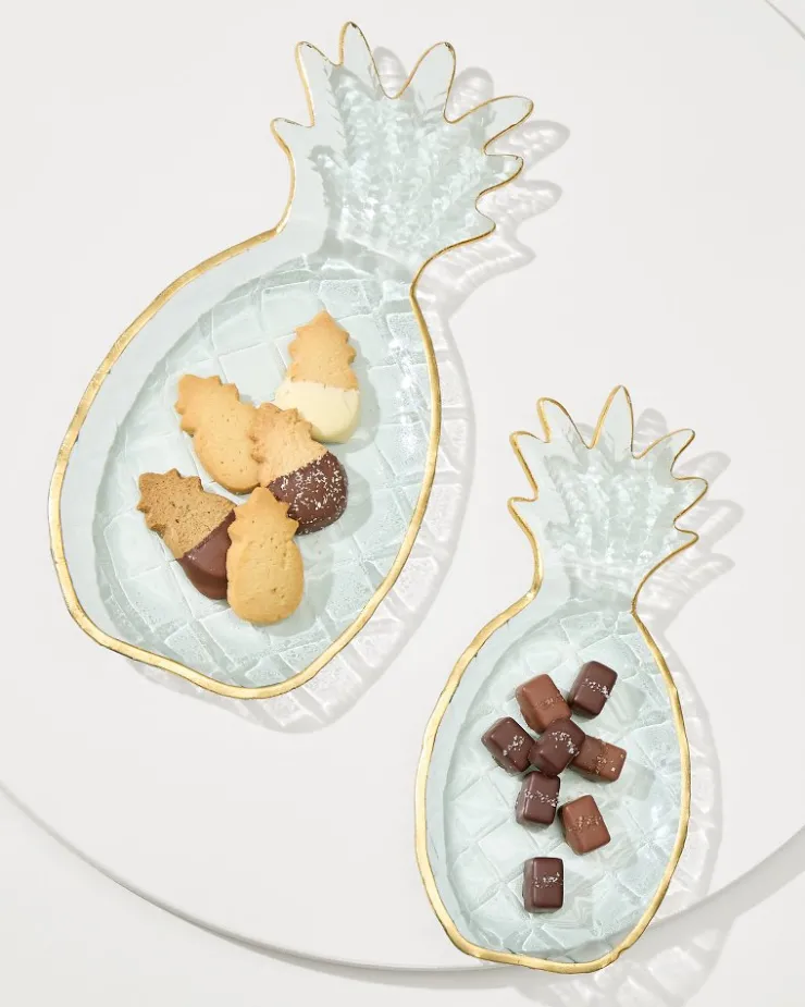 Tommy Bahama Glass Pineapple Trays — Set of 2- Drinkware & Bar