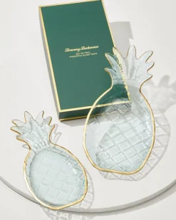 Tommy Bahama Glass Pineapple Trays — Set of 2- Drinkware & Bar