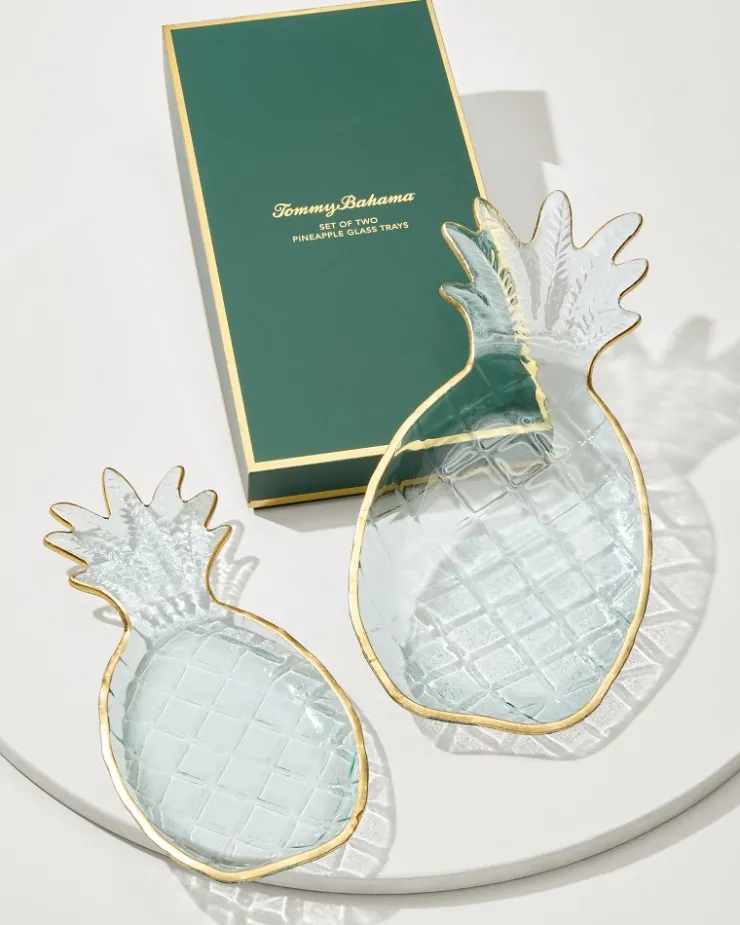 Tommy Bahama Glass Pineapple Trays — Set of 2- Drinkware & Bar