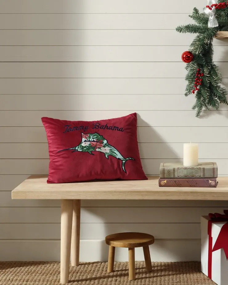 Tommy Bahama Holiday Marlin Velvet Embroide Decorative Pillow- Pillows & Shams
