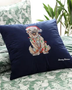 Tommy Bahama Holiday Retriever Velvet Decorative Pillow- Pillows & Shams