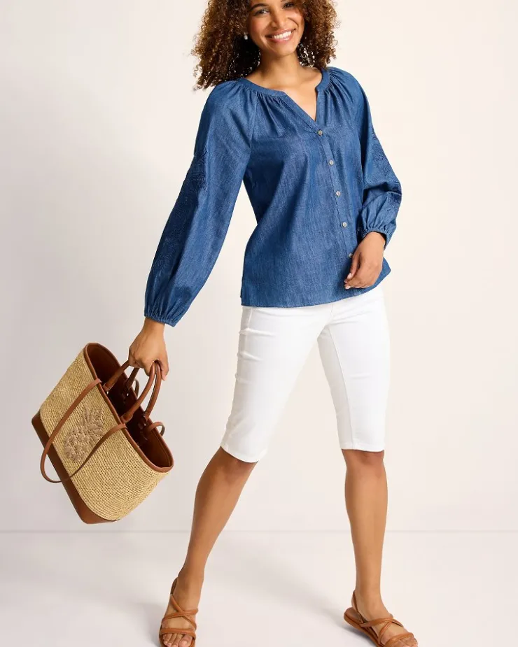 Tommy Bahama Indigo Cove Embroidered Blouse-Women Tops & Shirts