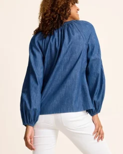 Tommy Bahama Indigo Cove Embroidered Blouse-Women Tops & Shirts