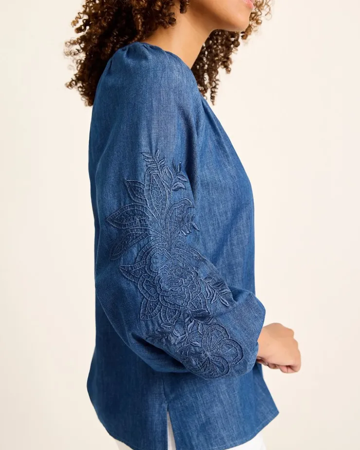 Tommy Bahama Indigo Cove Embroidered Blouse-Women Tops & Shirts
