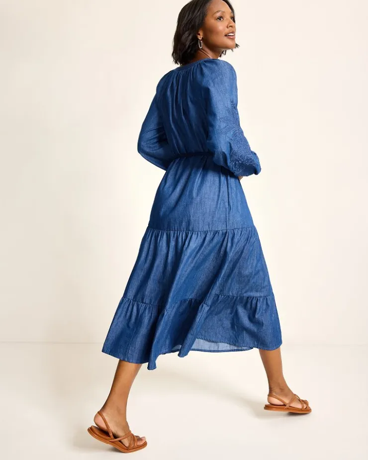 Tommy Bahama Indigo Cove Embroidered Midi Dress-Women Dresses
